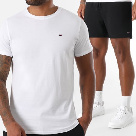Tommy Jeans - Ensemble Tee Shirt Et Short Jogging 4411 1931 Blanc Noir